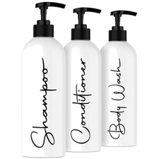 Luxury Refillable Shampoo and Conditioner Bottles - 16oz Set of 3 with Pumps