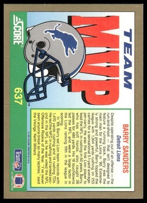Barry Sanders 1991 Score #637 Detroit Lions | eBay