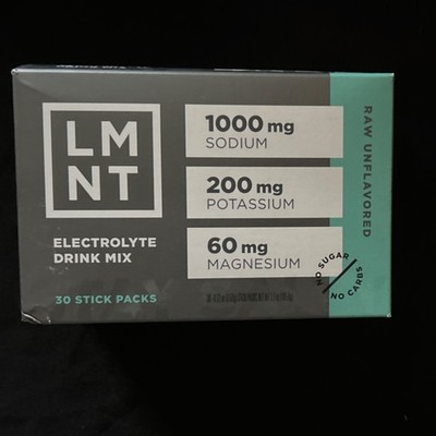 LMNT Electrolyte Drink Mix Raw Unflavored Sugar-Free 30 Pack Exp 05/26
