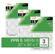 HDX 20 x 30 x 1 in. Standard Pleated Furnace Air Filter FPR 5, MERV 8 3-Pack