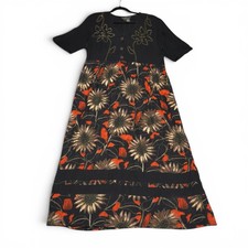 Vintage Carole Little Black Floral Embroidered Rayon Dress Made in USA Size 10