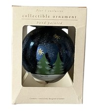 Vintage Y2K Pier 1 Blown Glass Hand Painted Christmas Trees Ornament NIB Signed