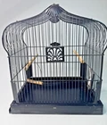 Vintage Victorian Crown Dome Bird Cage Perches Swing Milk Glass Feeder Art Deco