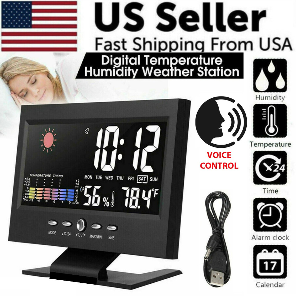 LED Digital Alarm Clock Snooze Calendar Thermometer Hygrometer Weather Display