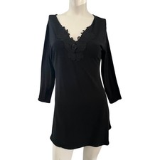 Cinema Etoile Top Medium Lace Black Rose Embellished Elegant Night Shirt Gown