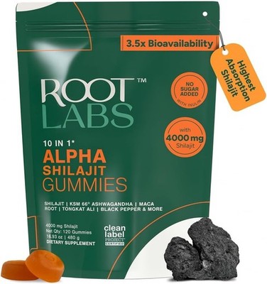 Root Labs 10-in-1 Alpha Shilajit 120 Gummies | 4000 mg Pure Himalayan Shilajit