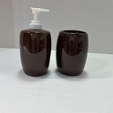 Bathroom Sink Accessory Toothbrush Holder  Soap Dispenser Used Brown