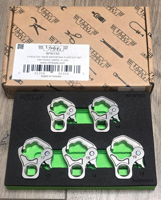NEW Vim Tools 5pc 3/8'' dr Ratcheting Flare Nut Wrench Set 15-19mm w/Tray #RFW150