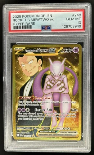 2025 Pokemon Destined Rivals Team Rocket's Mewtwo ex #240/182 PSA 10 GEM MINT