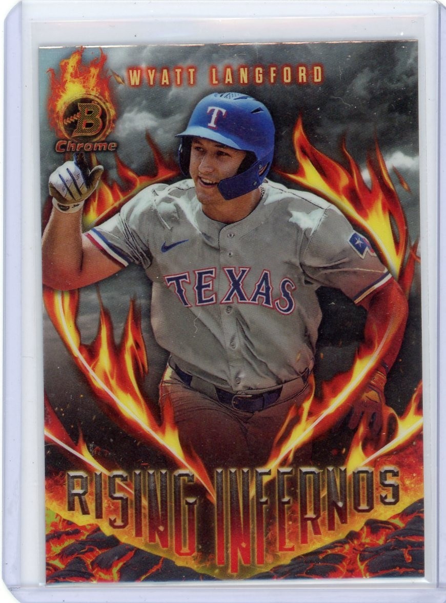 Wyatt Langford #RI-13 2024 Bowman Rising Infernos Texas Rangers Baseball Card