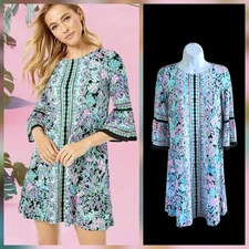 Lilly Pulitzer Ophelia Dress Let’s Get Wild Women Sz XS Bell Sleeves Above Knee