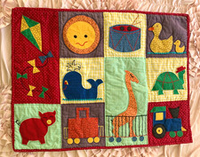 Handmade Baby Quilt Patchwork Cotton Blanket Multicolor Square Design 36"x27.5"