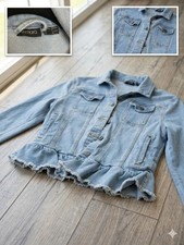 Esmara Women  s Light Wash Cropped Denim Jacket Ruffle Hem Size 6