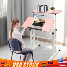 Rolling Laptop Desk Adjustable Height Office Laptop Table Stand up Workstation