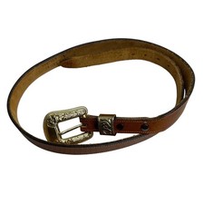 Tony Lama Leather Belt Sz 34 Brown Gold Buckle Made In USA brass Buckle Western