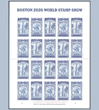 6029a-6030a 6030c Boston 2026 World Stamp Expo 2 Designs Imperf Pane of 20 NDC