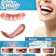 Snap On False Teeth Upper & Lower Dental Veneers Dentures Tooth Cover Set Soft*
