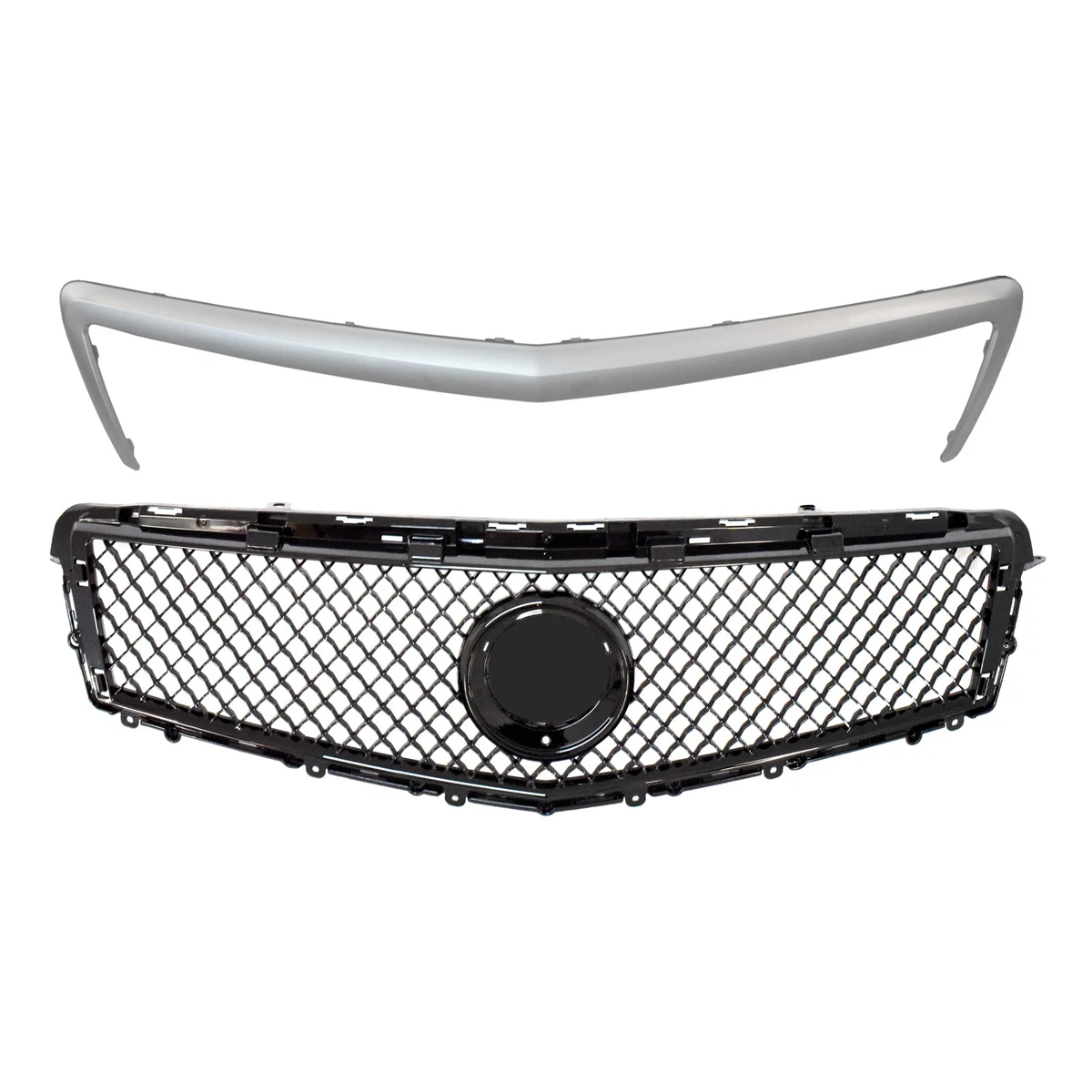 MOONSPORT 2x Front Grille & Trim In Satin Nickel Chrome For 2013-2014 Cadillac ATS | Replaces 22787973