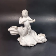 Cherub Angel Putto Double Candle Holder White Glaze Ceramic Rococo Baroque Decor