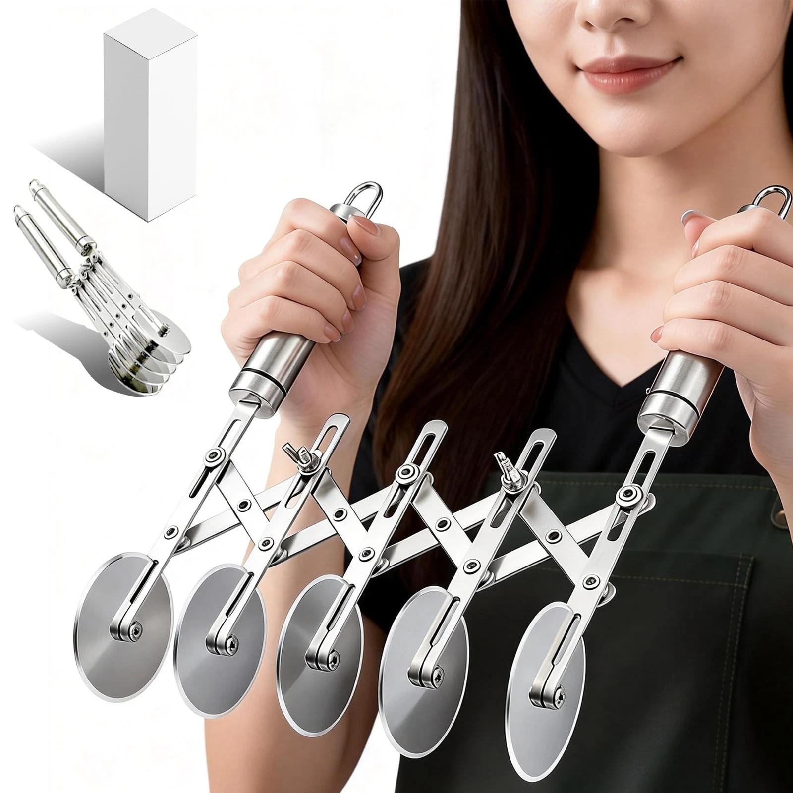5-Wheel Pastry Cutter & Dough Divider - Adjustable Heavy Duty Stainless Steel...