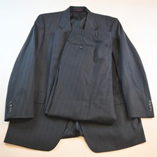 Vtg USA Made HSM 46L 40x30 Blue Gray Striped Wool Mens Jacket Pants Suit
