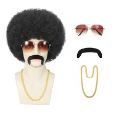 5Pcs Set Disco Style Afro Wig for Men 70s/80s Theme Parties, Curly and Fluffy...