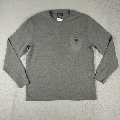 Ralph Lauren T Shirt Mens XL Gray Polo Bear Thermal Waffle Knit Long Sleeve 