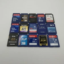 Lot of 15 Miscellaneous SD Cards Brands Include Sandisk Lexar - Untested - GC395