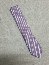 HERMES TIE 605705 PA Belt Striped On Blue 100% Silk Necktie L 60" x W 3"