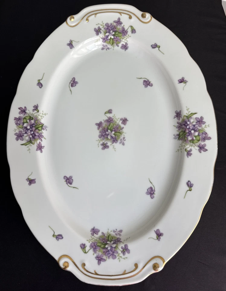 Rossetti Spring Violets 17 In Oval Serving Platter Japan 1945-1952 Hand Painted - Image 2 of 4