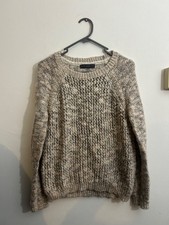 M&S Collection Chunky Popcorn Knit Jumper – Beige/Cream Marl – UK 14 – Wool Blen