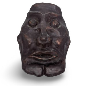 Vintage Paper Mache Theater Mask Bronze Tone Hand Molded Expressionist Wall Art