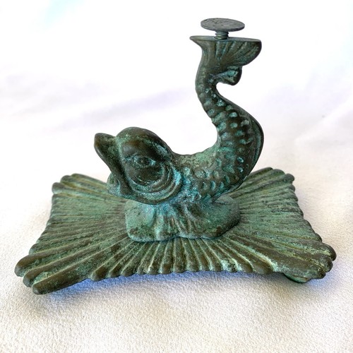 Vintage MCM Koi Fisch Messing Bronze Patina Sockel Kerze Schwimmlampe Dekor - Bild 2 von 11