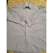 Van Heusen Mens Broadcloth Dress Shirt LS Size 16.5 32/33 Blue Gingham Pattern