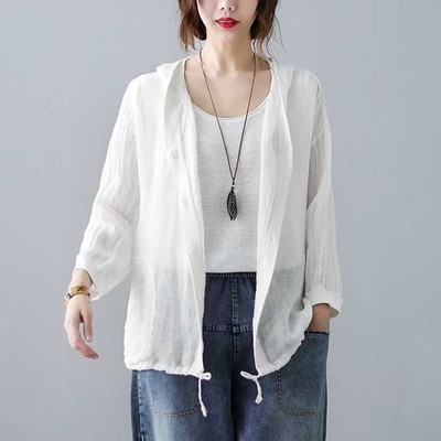 Mens Hoodie Cardigan Oversized Cover Up Top Lightweight Summer Casual Cotton Mix