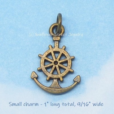 Anchor Ship Wheel Helm Charm Pendant 04005-P Bronze Sailing