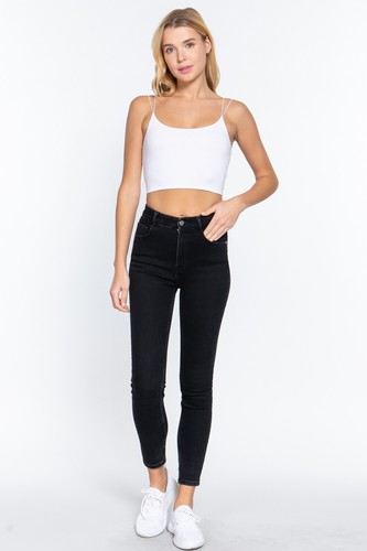 Women Round Neck Two Ply Knit Cami Crop Top Double Elastic Strap - Picture 10 of 86