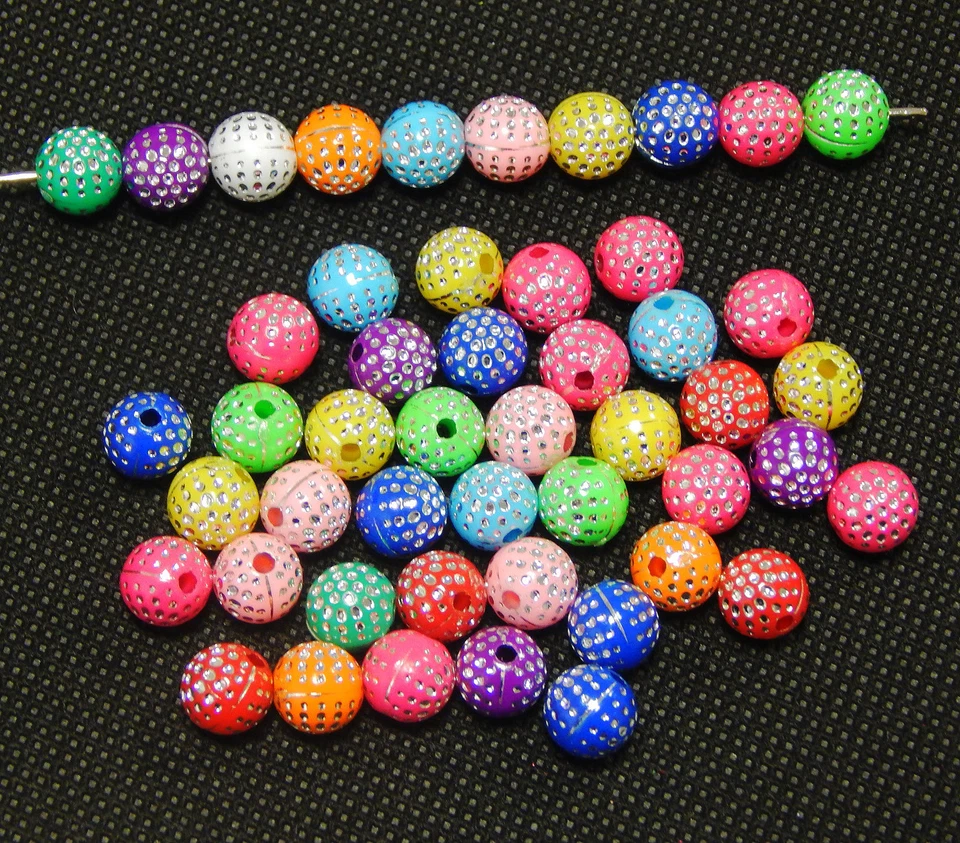 Acryl Perlen Glitzer Effekt Kunststoffperlen 8mm 100stk Bunt Kinderperlen R274 - Bild 4 von 4