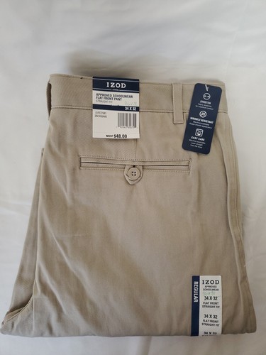 IZOD Men's Uniform Twill Khaki Pants, Flat Front Size 36X31 - Picture 3 of 7
