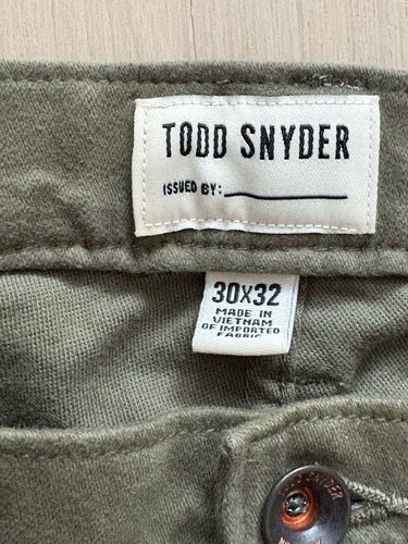 Todd Snyder Olive Green Stretch Slim-Fit 5- Pocket Chino Pants Size 30 x 32 - Picture 2 of 5