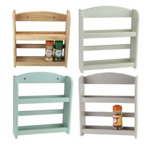 2 Tier Wall Mounted Spice Rack Herbs Wooden Jars Storage Kitchen