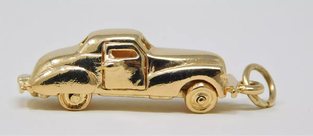 13 kt Gold AUTOMOBILE Car Charm Pendant Wheels Spin Doors Open B4181