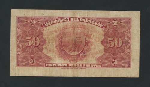 PARAGUAY 50 CENTIMOS ON 50 PESOS ( 1943 ) PICK # 172a F-VF. - Picture 2 of 2