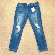 NWT KanCan Perfect Mid Rise Distressed Dark Wash Stretch Skinny Jeans - 2XL