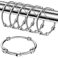 Chrome Shower Curtain Rings 12 Pack Rust Resistant Metal Rolling Hooks Bathroom