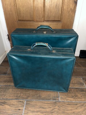 Vintage Hartmann luggage teal leather Suitcases