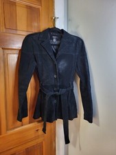 Helium Women's Suede Leather Belted Button Up Jacket Black Sz M *flaw *