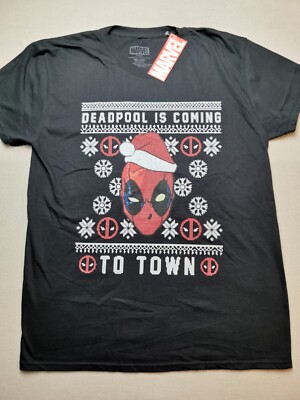 Deadpool (Trevco) Herren T-Shirt UK L Xmas Weihnachten Baumwolle schwarz (neu mit Etikett) Gr.Ärmel