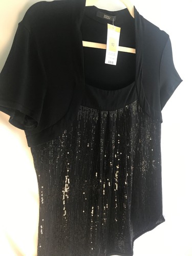 Schwarzes Pailletten-Top von M&S, Größe 10, neu mit Etikett