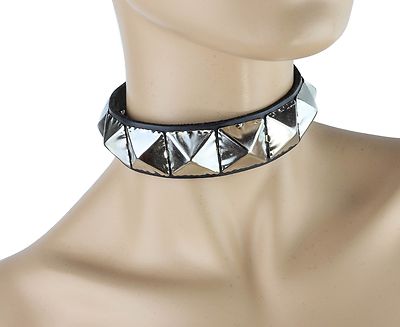 Large Studded Choker 1'' Large Pyramid Premium USA Leather Punk Goth by Funkplus